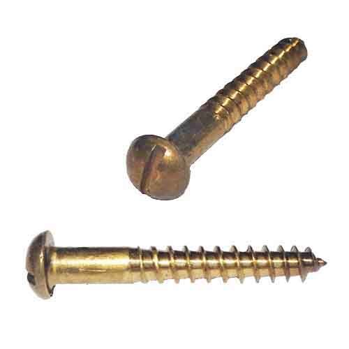 RWS14312B #14 X 3-1/2" Round Head, Slotted, Wood Screw, Brass